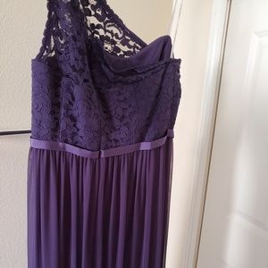 Long One Shoulder Lace Bridesmaid Dress/David's